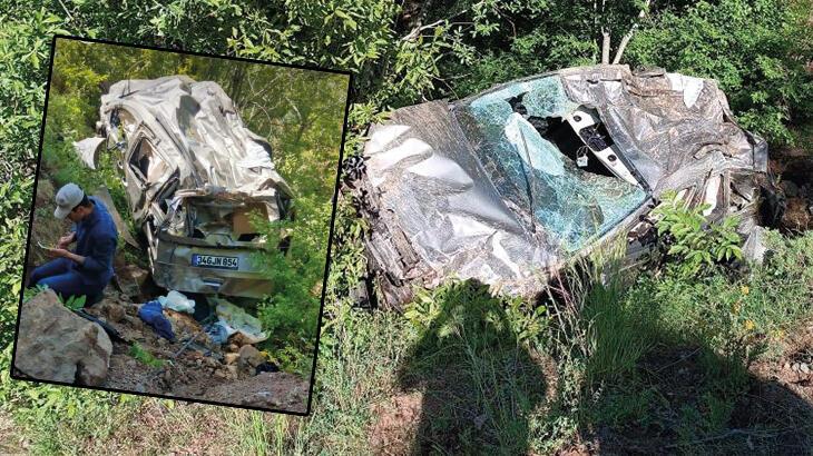 Uçurumdan yuvarlanan araç tanınmayacak hale geldi: 1 ölü, 1 yaralı