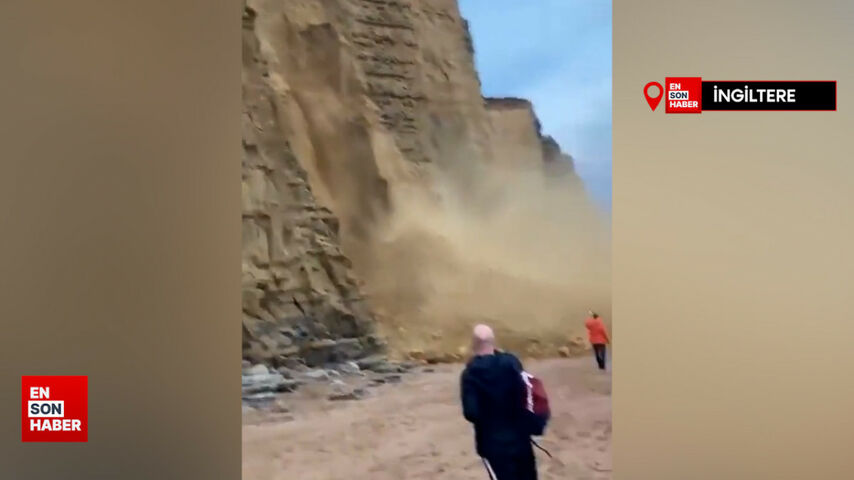 İngiltere’de kayalığın çökme anı: Ölümden döndüler